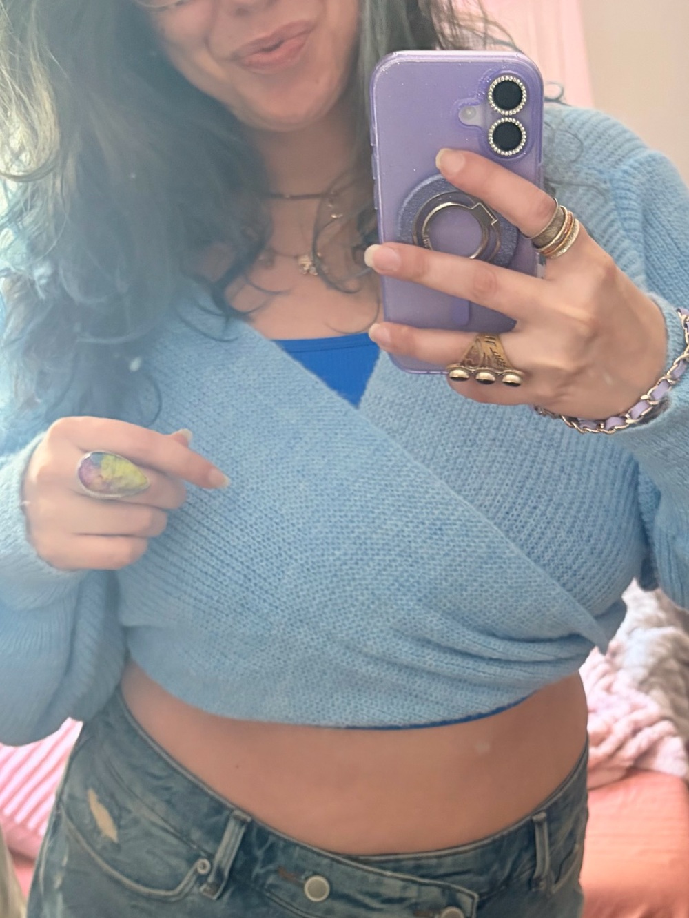 Olivaceous Baby Blue Twist Front Cropped Top | Large | NWT | Fuzzy Knit Crop - Picture 10 of 10